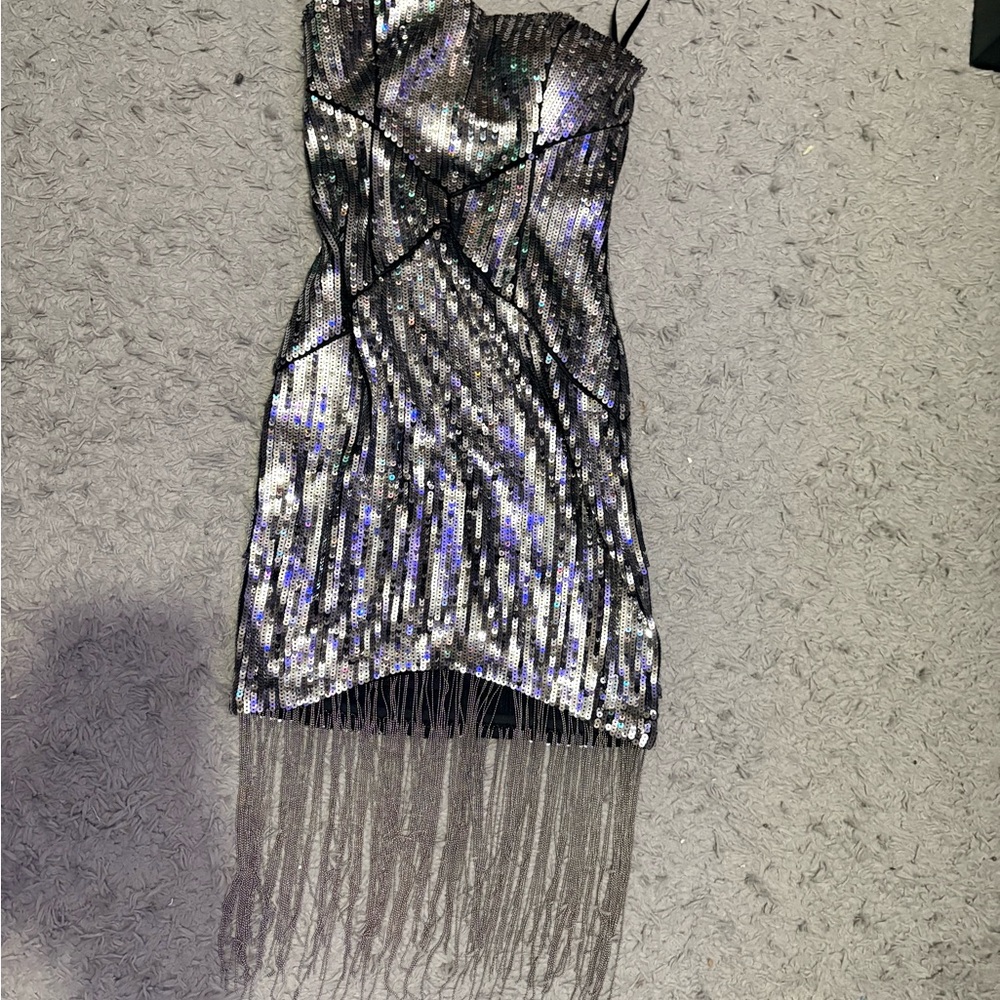 bebe Metallic Sequin Mini Dress